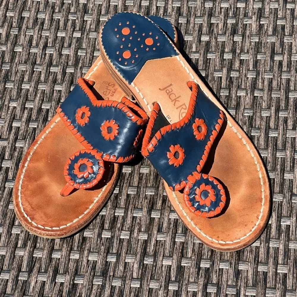 Jack Rogers Style	Navy and orange leather flip flops Size	7